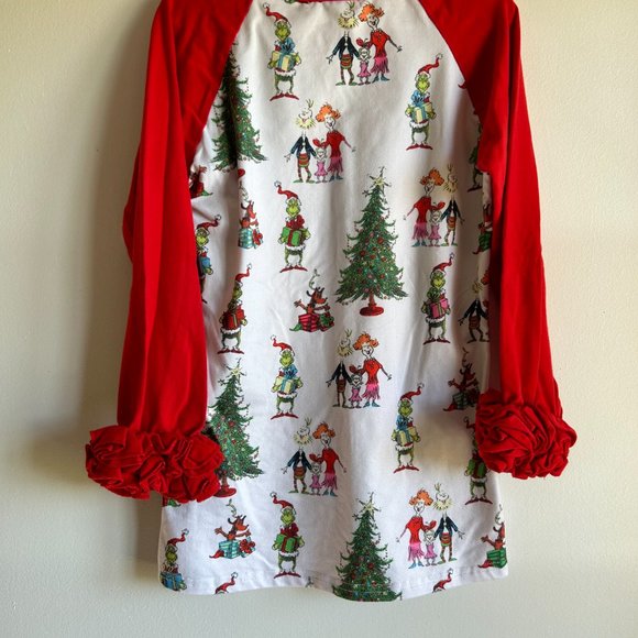 Jets and Jewels size 8 Grinch raglan shirt with ruffle sleeves - Picture 2 of 3